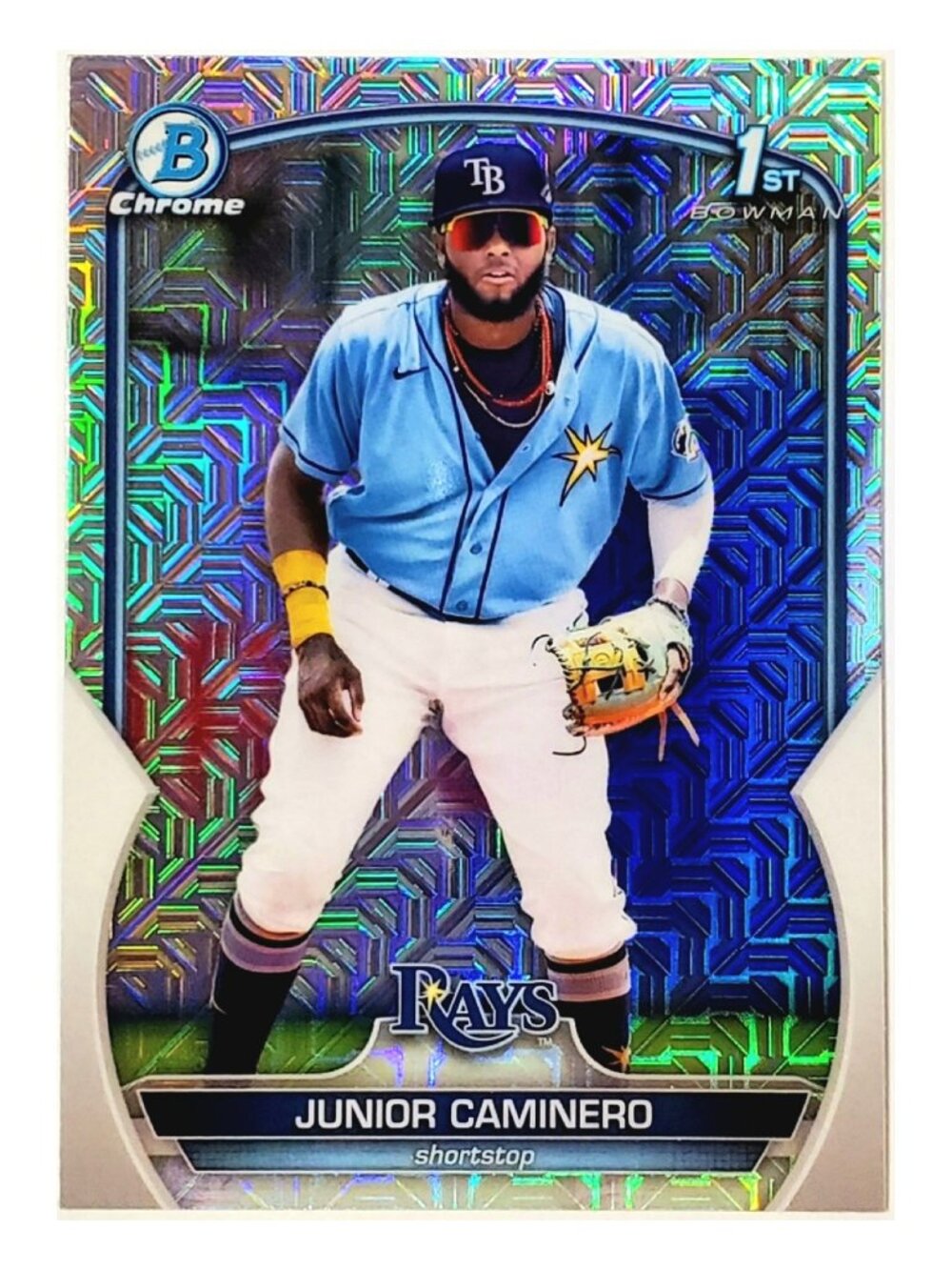 JUNIOR CAMINERO ROOKIE MOJO REFRACTOR "1ST BOWMAN" 2023 BOWMAN CHROME, RAYS